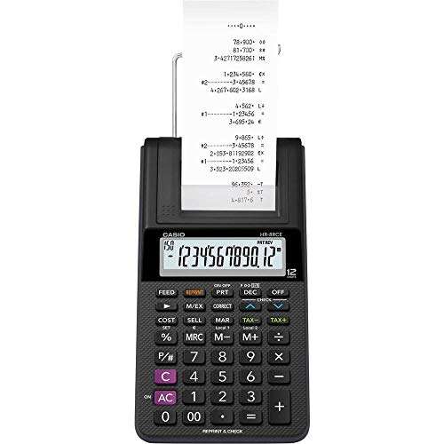 CASIO HR-8RCE-BK druckender Rechner, Schwarz, 12-stelliges LC-Display