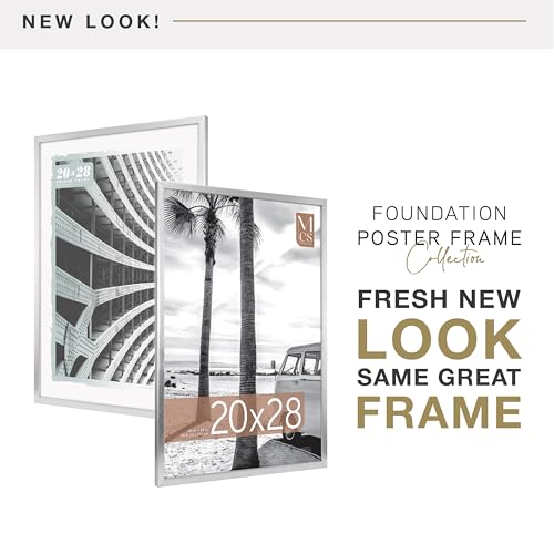 Image of MCS Foundation 20x28 Poster Frame Traditional Silver, Vertical & Horizontal Wall Hanging Large Picture Frame for Photos, Posters & Art Prints (1-Pack)