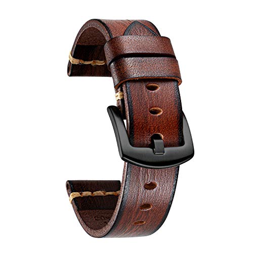 BINLUN Bracelet de Montre en Cuir Tannée pour Homme Femme Bracelet Montre de Remplacement 18mm 20mm 22mm 24mm 26mm Bracelets Montre Rétro Vintage en 7 Couleurs avec Boucle en Acier (2 Couleurs) Cover