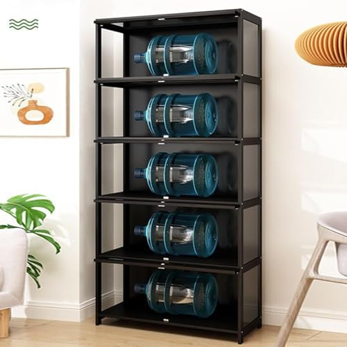 Display Cabinet with Acrylic Glass Door, 5 Tier Curio Display Case, Collectibles Toy Organizers Rack & Display Shelf, Kids Bookcase for Bedroom, Reading Nook, Toddler's Room, Bamboo (Black-flip Door)