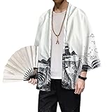 Osheoiso Herren Casual Kimono Cardigan Japanische Happi Bedruckter Kimono Bademantel Nachthemd Große Größe Langarm Jacke Hemd Männer Yukata Kleidung Kostüm Frühling C 2 L