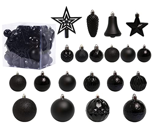 Fouriding 45pcs Christmas Ornaments Set Shatterproof Plastic Baubles Balls Hanging Decorations for Xmas Tree Wreath Garland (Black)