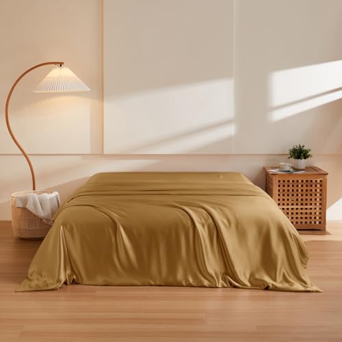 THXSILK Silk Metallic Gold Duvet Cover 1 Pack, 100% 6A+ Top Grade Mulberry Silk Soft Smooth Cooling Upscale Series Quilt Comforter Cover with Zipper Closure&Corner Ties, No Quilt/Comforter, Queen