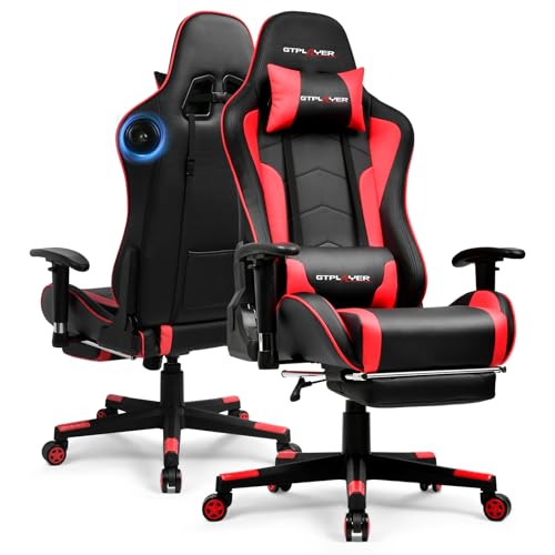 GTPLAYER Gaming Chair with Bluetooth Speakers, Adjustable Backrest and Height, 3D Armrests, Footrest, Ergonomic Computer Chair for Gamers (Brick Red)
