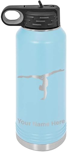 LaserGram Botella de agua con tapa abatible de doble pared de 32 onzas con pajilla, gimnasta niña, grabado personalizado incluido (azul claro) LaserGram Botella de agua con tapa abatible de doble pared de 32 onzas con pajilla, gimnasta niña, grabado personalizado incluido (azul claro)