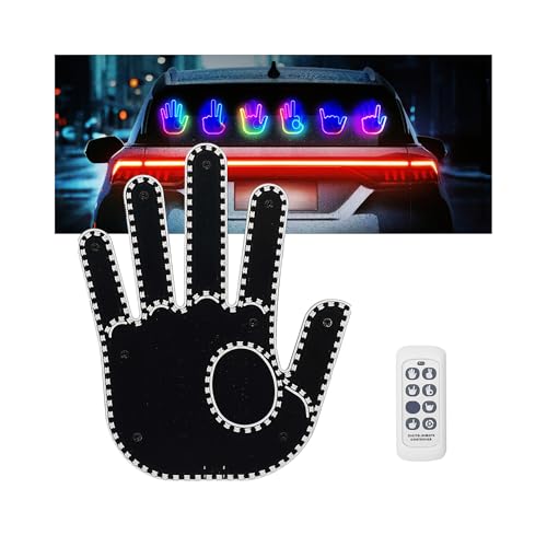 Goodream RGB LED Glow Hand Gesture Light for Car Truck Remote Control Rear Window Sign Light Up 7 Finger Gestures Funny Accessories Valentines Day Gifts for Men or Women