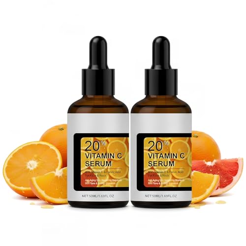 2 Piezas Suero de vitamina C para Cara con Ácido Ferúlico y Vitamina E, Hidratante y Iluminadora, 50 ml Sérum Antiedad
