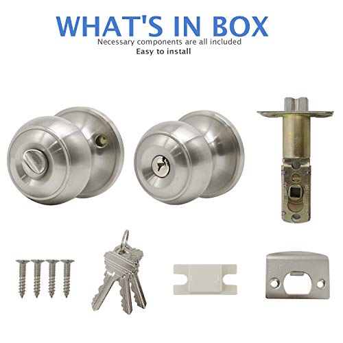 Knobonly 4 Pack Brushed Nickel Keyed Entry Combo Door Knobs, Exterior Entry Door Handles Keyed Alike, Flat Ball Shape, Door Knobs #TOP7