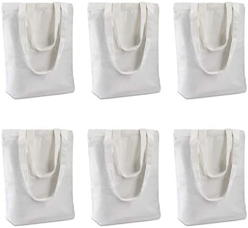 Insternet 6 pack canvas tote bag reusable canvas bags bulk for crafting, decorating, plain, grocery,shopping (white)
