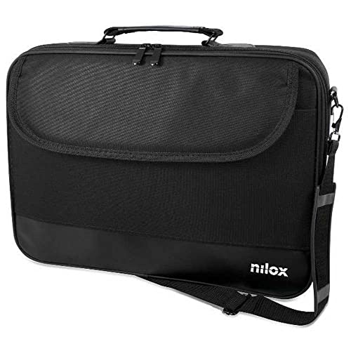 Nilox - Notebag 15.6' con Aggancio Trolley - Borsa a Tracolla Porta PC con Dimensioni 15.6' - con Interni Trapuntati e Due Scomparti Interni - Nero