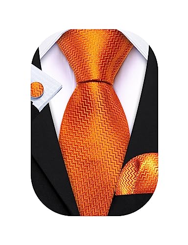 Image of Barry.Wang Plaid Ties Check Mens Necktie Set with Handkerchief Cufflinks Classic Stripe