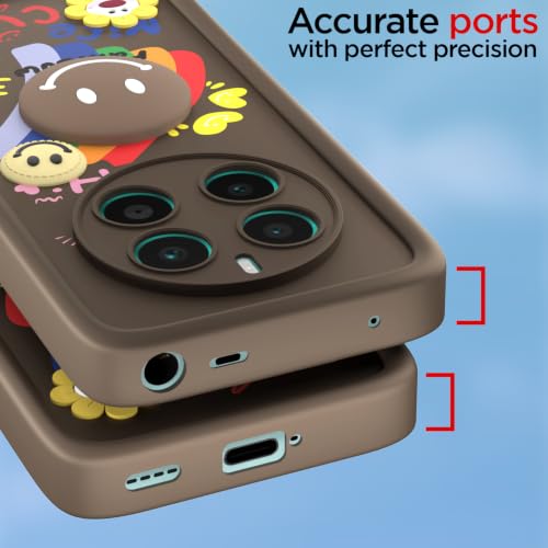Image of Pikkme Back Cover for Realme 12 Plus 5G / P1 5G / Narzo 70 5G / 70 Pro 5G | Soft Silicone| Cute Rainbow Smile & 3D Cartoon Flower Design | Shockproof Raised Camera Protection Bumper Case (Brown)
