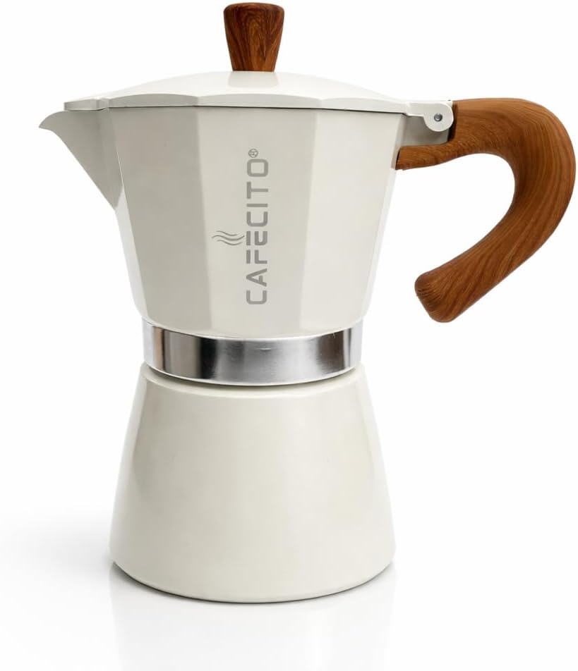 CAFECITO® Moka Pot Stovetop Espresso Maker – Cuban Coffee Maker Cafetera Cubana | 6 Cup Greca Coffee Maker Crema Edition with Wood Handle | Classic Cafecito Brewing