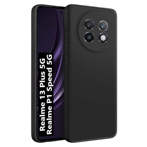 Image of LIRAMARK Silicone Soft Back Cover Case for Realme 13 Plus 5G / Realme P1 Speed 5G (Black)