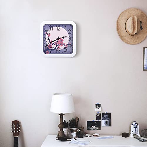 Pendule Murale Silencieuse Fleur De Pêcher 26x26cm pour Bureau