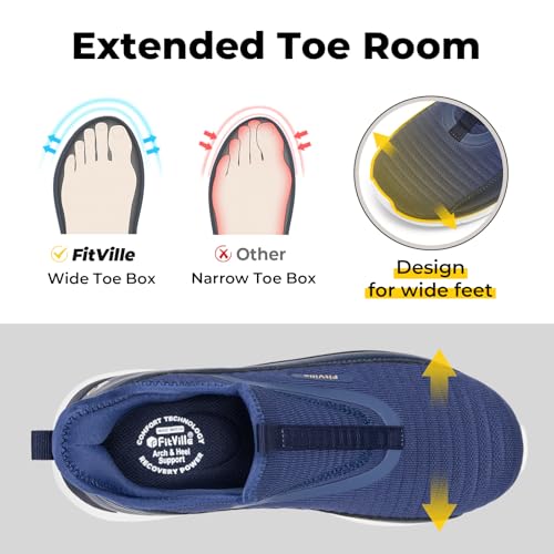 Image of FitVille Men's Extra Wide Slip on Walking Shoes with Arch Support Men Slip on Sneakers for Foot Pain Relief-Stepease V2