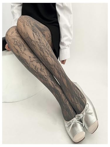 Image of Milumia Women's Floral Lace Tights Y2k Patterned Fishnet Pantyhose Sexy Stockings