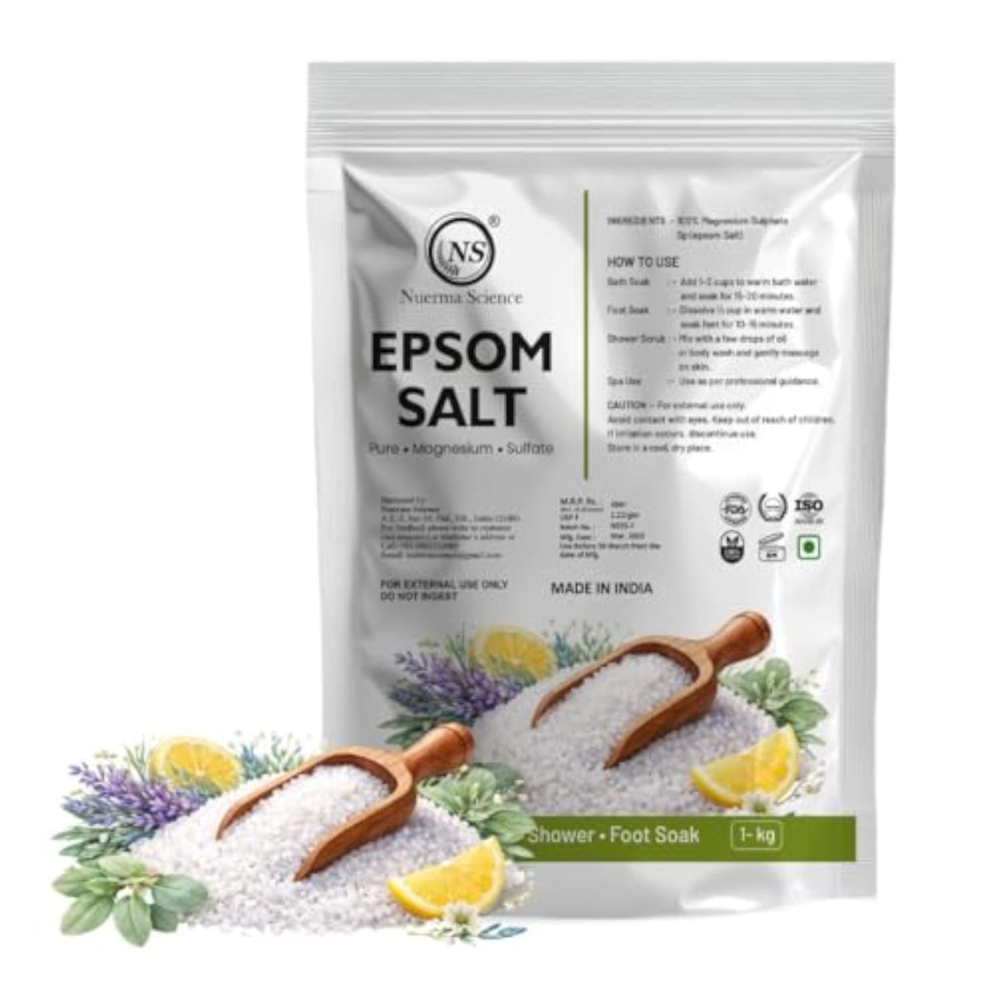 Epsom Salt 100% Pure Magnesium Sulfate for Bath, 1Kg