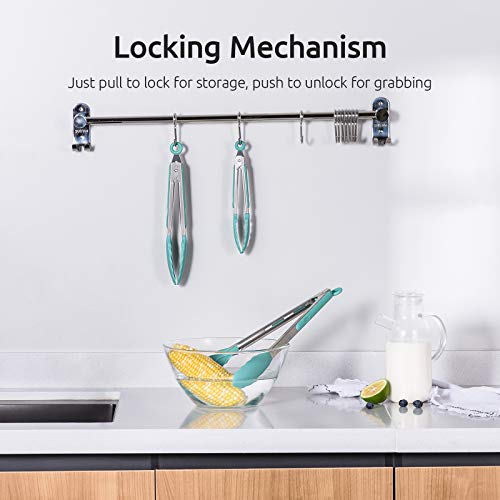 Image of Kitchen Tongs, U-Taste 7 /9 /12 inches Cooking Tongs, with 480ºF High Heat-Resistant Non-Stick Silicone Tips, 18 /8 Stainless Steel Handle, for Food Grill, Salad, BBQ, Frying, Serving, Pack of 3 (Teal)