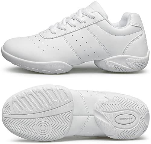 Baxinier Girls White Cheerleading Dance Shoes Athletic Training Tennis Breathable Youth Competition Cheer Sneakers - White 1.5 Little Kid #TOP1