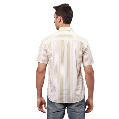 Image of Park Avenue Men's Pure Cotton Chambray Pattern Slim Fit Ainsley Collar Half Sleeve Casual Shirt