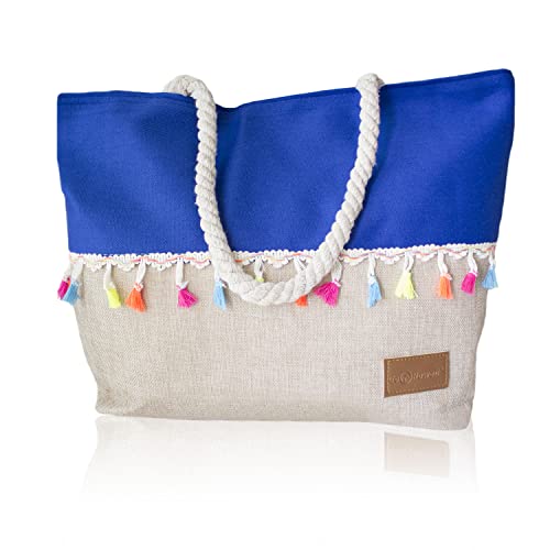 go hawaii 49424, Sac de Plage Femme, Bleu et Beige, XL