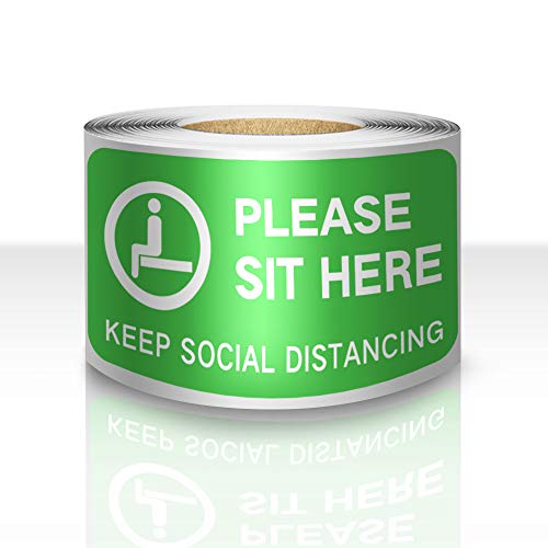 200 PCS Please Sit Here Sticke Tape 3"Ã—6" Inch Social Distancing Sign Commercial Grade Removable Waterproof Vinyl Decal