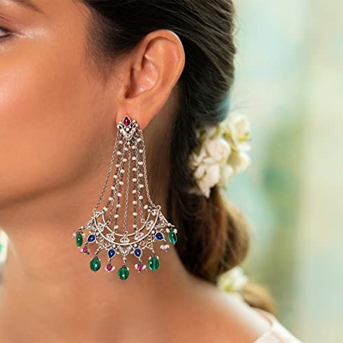 Image of Shaya by Caratlane| 925 Silver| Feeling Shundor Oxidised Earrings | Gifts for Womens & Girls