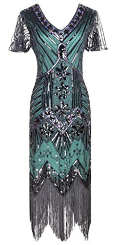 Women 1920s Gatsby Vintage Sequin Flapper Fringe Party Plus Dress with 20s Accessories Set3