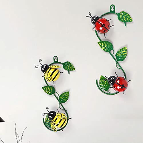 Tuinwanddecoratie van metaal, schattige lieveheersbeestje met groen blad, 3D lieveheersbeestje kunst wanddecoratie voor… - Afbeelding 6