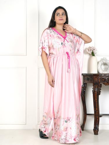 Image of Women's Printed Satin Blend Kaftan Nighty /Nightgown /Nightwear /Maxi WSR-185