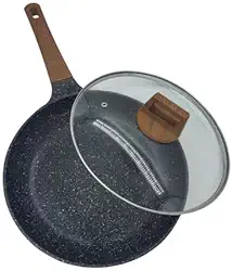 Frigideira Antiaderente 28cm em Alumínio Revestida em Cerâmica Com Tampa Vidro Temperado e Cabo Resistente ao Calor Fundo de Aluminio para Fogão a Gás, Elétrico ou Indução