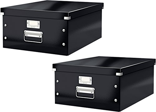 6045 Click & Store, Große Aufbewahrungs- und Transportbox mit Deckel für A3 (Groß/2er Pack, Schwarz)