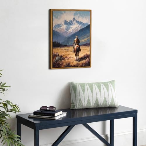 Image of Cowboy Wall Art Vintage Western Decor for Home Cowboy Horse Canvas 12x16 inch | Rustic Western Farmhouse Country Wall Decor Fall Western Mountains Landscape Prints for Living Room Bedroom Home Office Decor