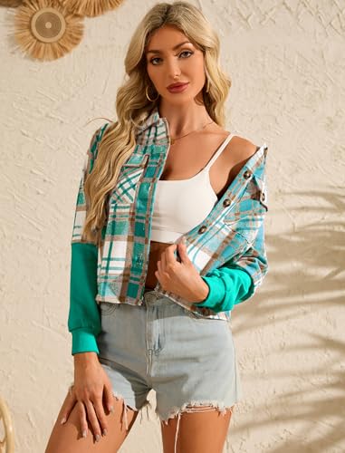 Flannels for Women Cropped Shacket Jacket Fashion Plaid Button Down Shirt 2026 Fall Coat Tops3
