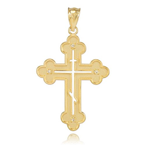 Religious Jewelry 14k Yellow Gold Eastern Orthodox Cross Charm Pendant Necklace with Diamonds2