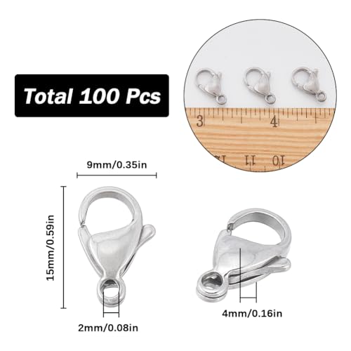 SUNNYCLUE 1 Box 100Pcs Lobster Claw Clasps Bulk Grade A 304 Stainless Steel Jewellery Clasp Fastener Hook Clips Closures 15x9mm Small Necklace Bracelet Connectors for Jewellery Making Supplies - Image 2