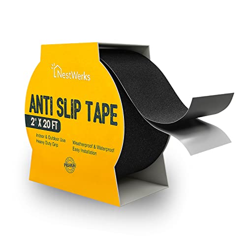Max Strength Anti Slip Grip Tape - High Traction Anti Slip Tape Roll, Waterproof Outdoor Grip Tape for Stairs, Skateboards, Floor - Adhesive Stair Non Skid Black Grip Tape for Step Treads - 2 X 20