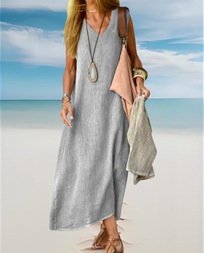 Bohemian Style Cotton and Linen Solid Color Dress Flowy and Airy for Relaxed Outfits2