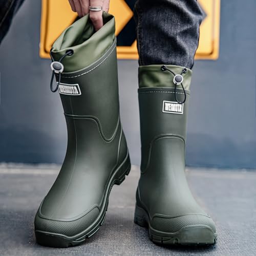 Image of WOWSTICK Waterproof Rain Boots for Men and Women Lightweight Slip Resistant Fishing Deck Garden Mid-calf Outdoor Work Booties