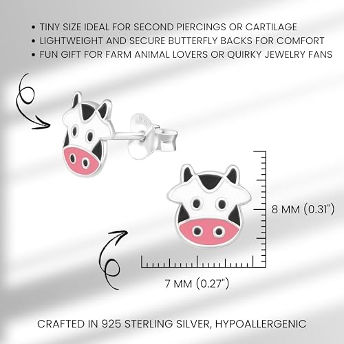 Cow 925 Sterling Silver Stud Earrings, Dainty Cartilage Piercing Jewelry2