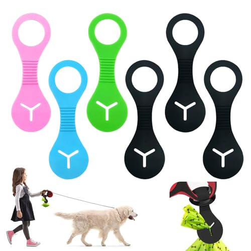 KASESSS 6 Pcs Dog Waste Carrier, Hands Free Silicone Dog Poo Bag Holder for Leash Walking Accessory, Black, Green, Blue, Pink