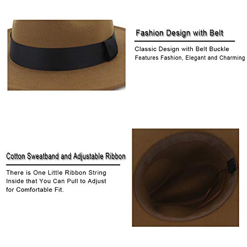 Image of Fedora Hats for Men Wide Brim Panama Hat with Classic Belt