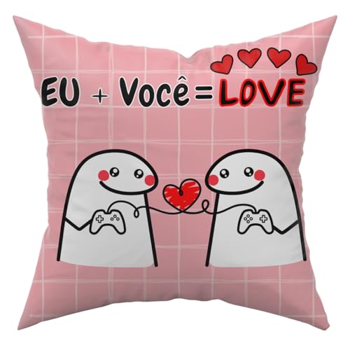 Almofada Avulsa Cheia Flork Meme Humor com Frases e Figuras 45cm x 45cm com Refil - Presente Lembrança Casal Namorados Amizade (Eu Mais Você)