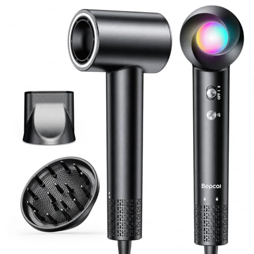 Image of Bopcal Ionic Hair Dryer, 160000 RPM Brushless Motor, Smart Thermo-Control, Negative Ion Fast Drying, Quiet Lightweight Blow Dryer, Cold Air & 2 Heat Settings, for Home Travel Salon, Black