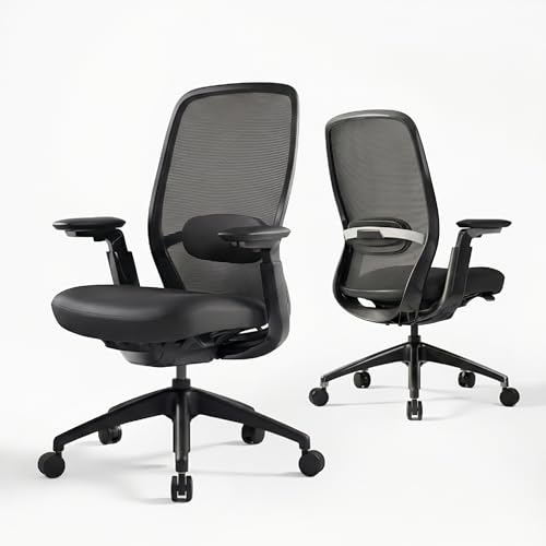 COLAMY Aether Executive Office Chair for Long Hours One-Touch Easy Adjust Managerial Desk Chair with Levitating Seat Cushion & Pilot-Level Sync Armrests 300 LBS Mid Back Mesh Computer Chair Black