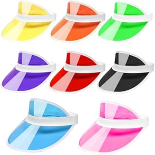8 Pcs Unisex 80s Style Retro Neon Sun Visor Women Plastic Visors Retro Sun Hat for Golf,Sport Fancy Dress