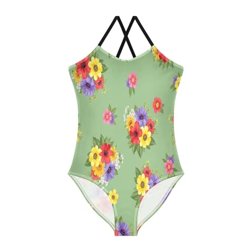 Toddler Girl Swimsuit, Summer Beach Apparel 3-10 Y, Bouquets Wildflowers Red