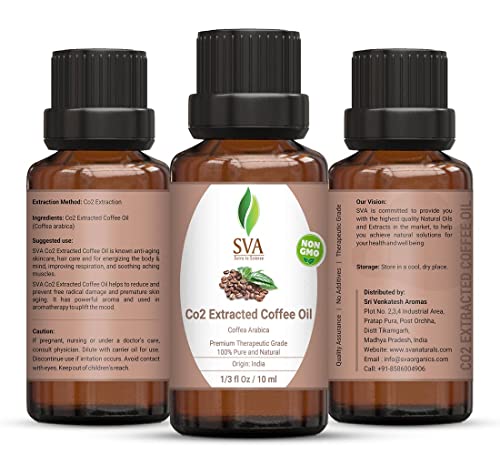 Sva Organics Coffee Oil Co2 Extracted 1/3 Oz 100% Pure Natural Premium Therapeutic Grade Undiluted Essential Oil For Face, Skin, Hair, Massage, Diffuser, Aromatherapy #TOP1