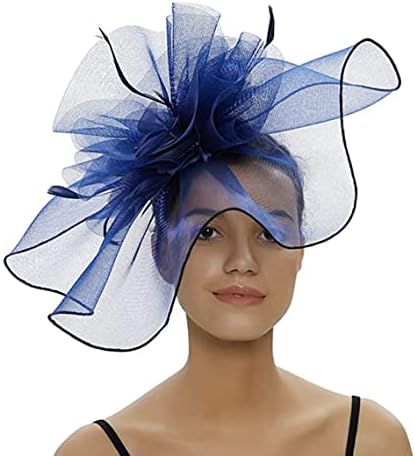 LONTG Women Fascinator Headband Pillbox Hat Big Flower Wedding Bridal Headdress Headpieces Race Ascot Hat Burlesque Feather Flapper Hair Accessory for Evening Cocktail Party Prom Church Hen Party